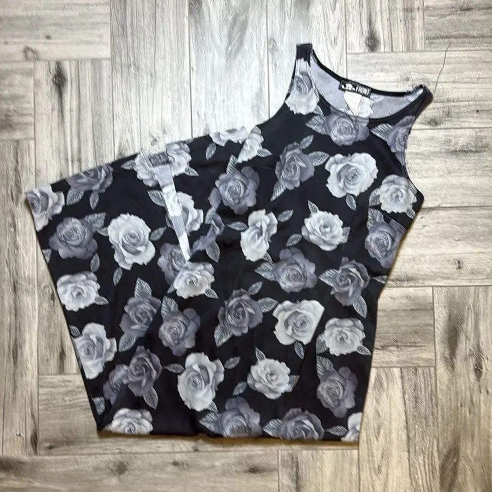 Up Front Women's Black Gray Floral Tank Midi Dress Size Medium